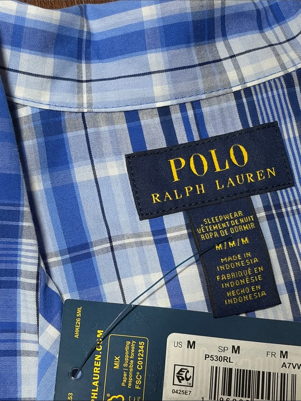 Polo Ralph Lauren Pajama Shirt Blue Plaid Shorts Sleeve Men’s Sz M NWT